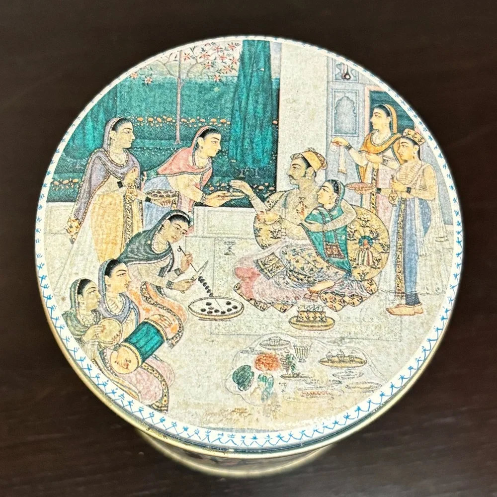 Empty Ben Rickert Decorative Tin - Blue/Silver Rajasthani/Persian Art Design